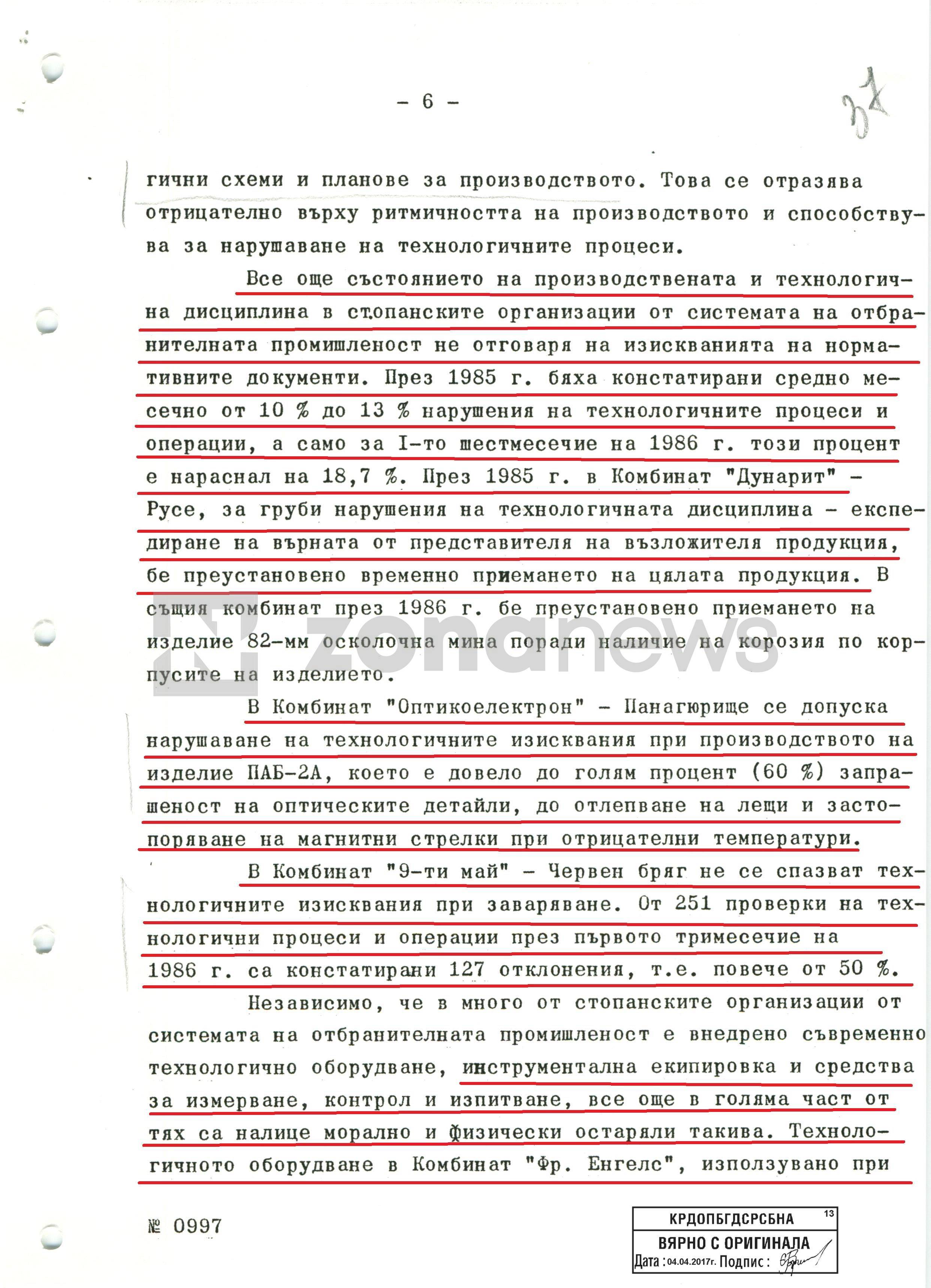 Поверителна справка от 1985 г. показва тотален упадък във ВПК на комунистическа България